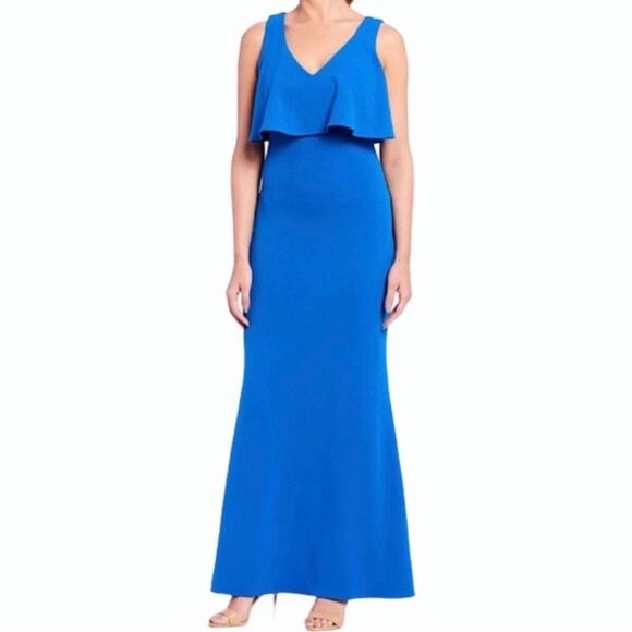 Badgley Mischka Fallon Maxi Gown Crepe Cobalt Blue - Picture 4 of 13